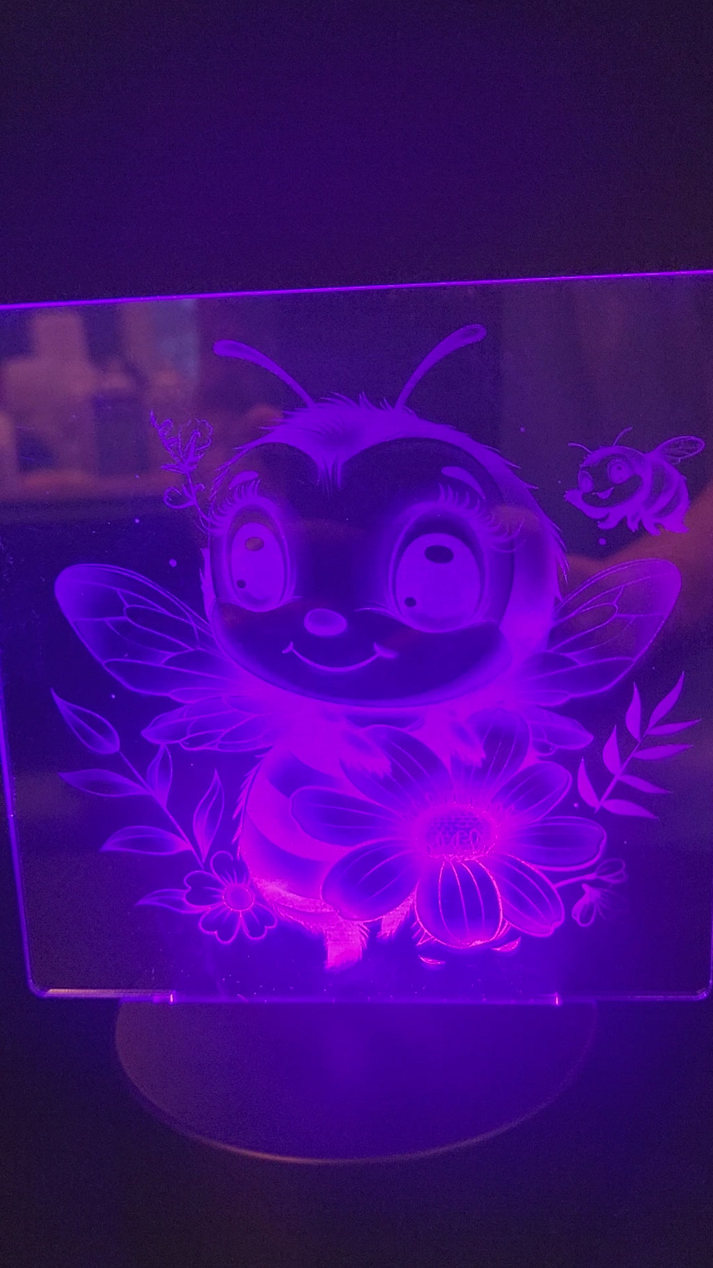 Battery Operated LED Color Changing Acrylic Night Light – Cute Bee Floral Design