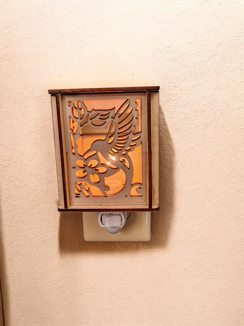Laser Cut Wooden Framed Plug-in Night Light- Hummingbird