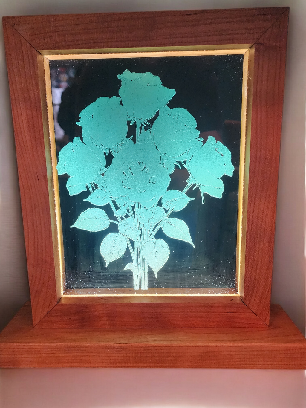 Lighted Etched Rose Glass Cherry Frame – 8x10