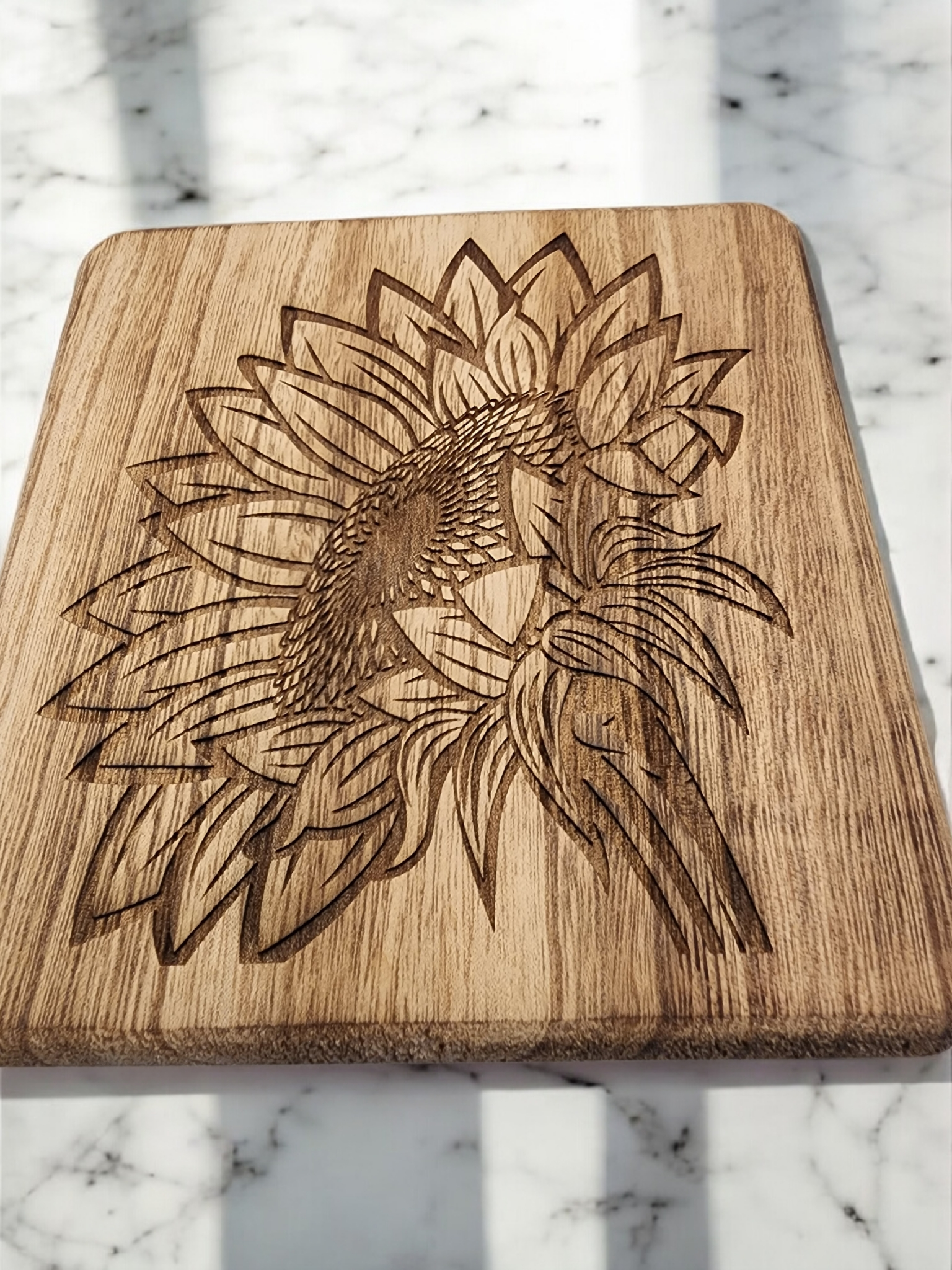 Wooden Engraved Plant Stand-Sunflower