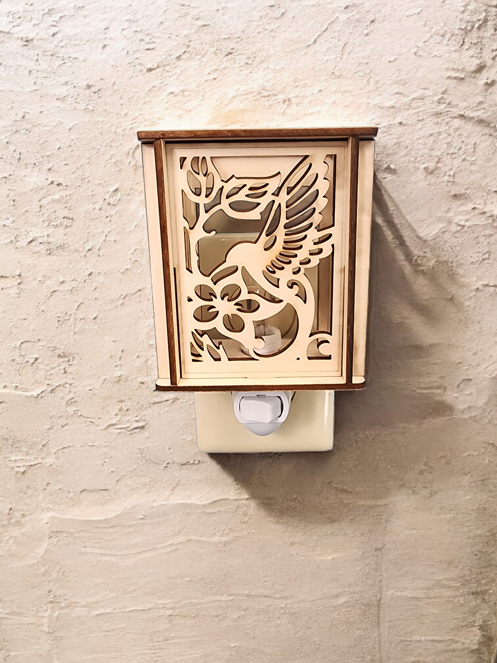 Laser Cut Wooden Framed Plug-in Night Light- Hummingbird