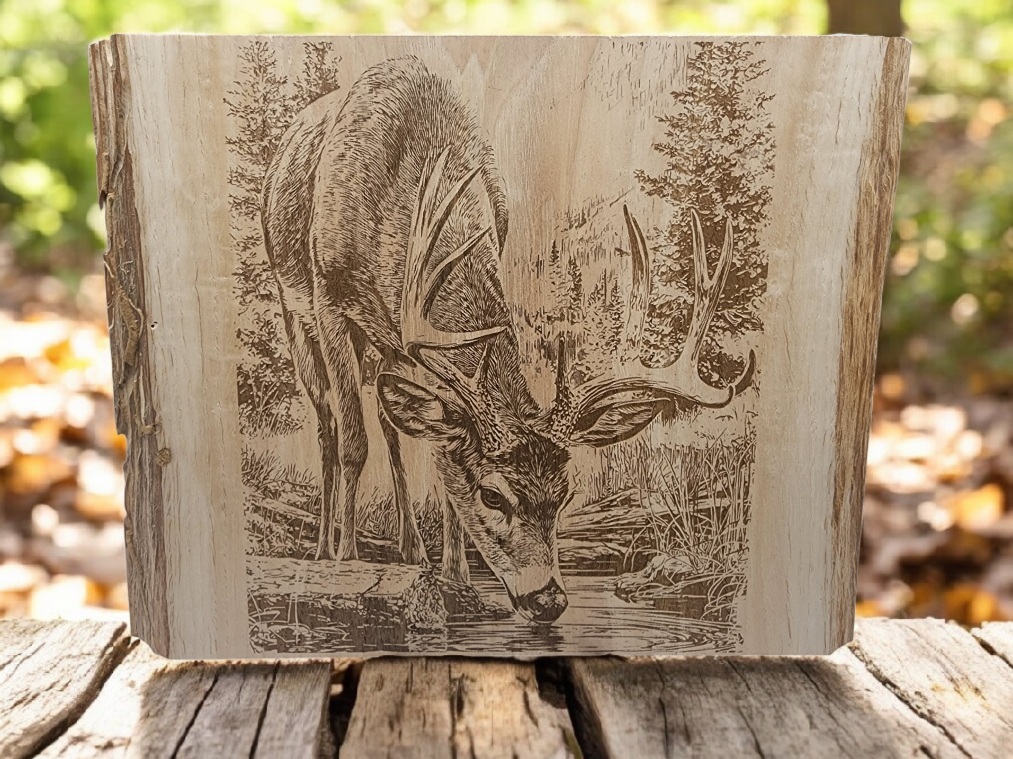 Deer Picture on Live Edge Hickory