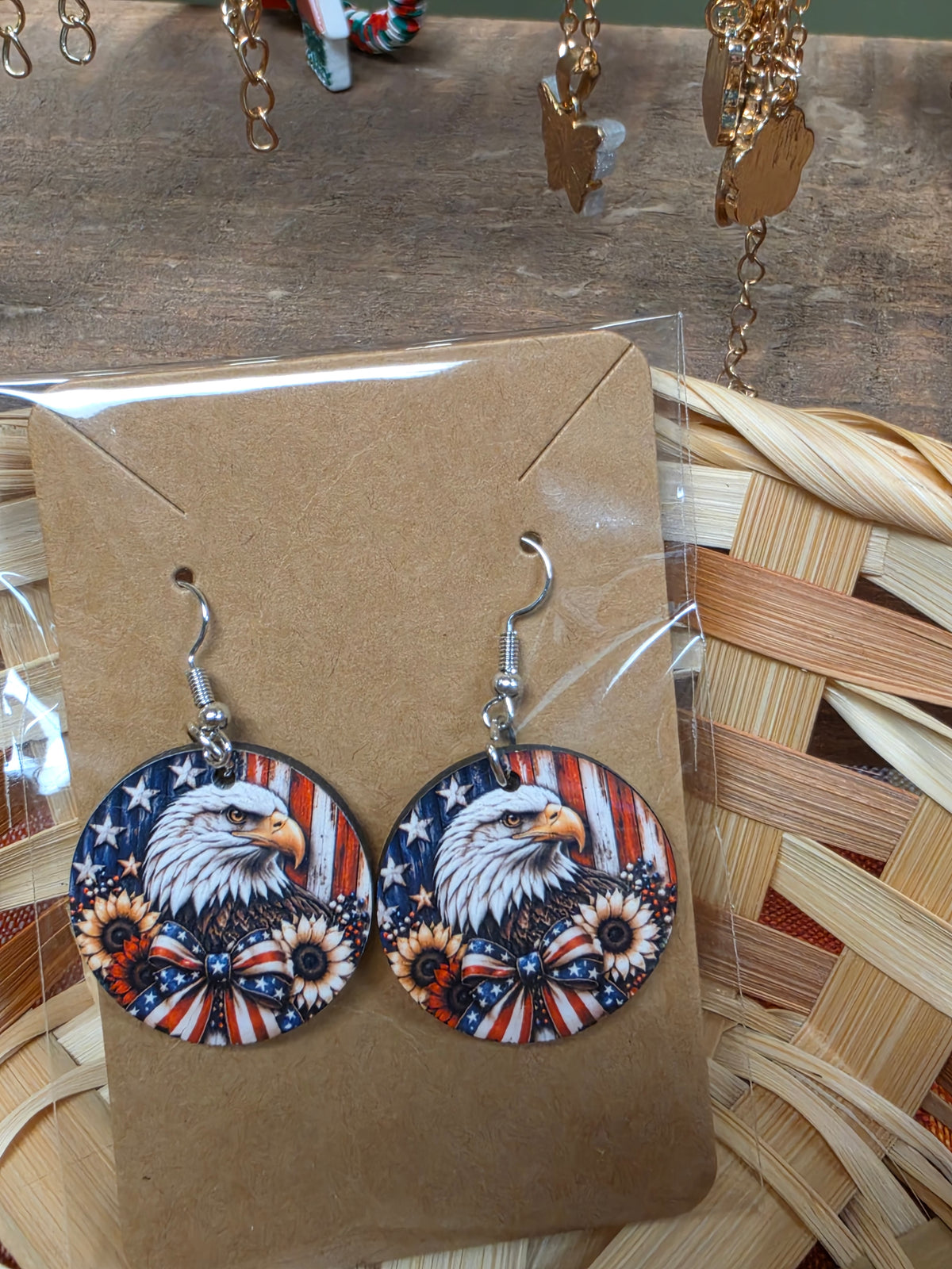 Patriotic Eagle & Sunflower Earrings