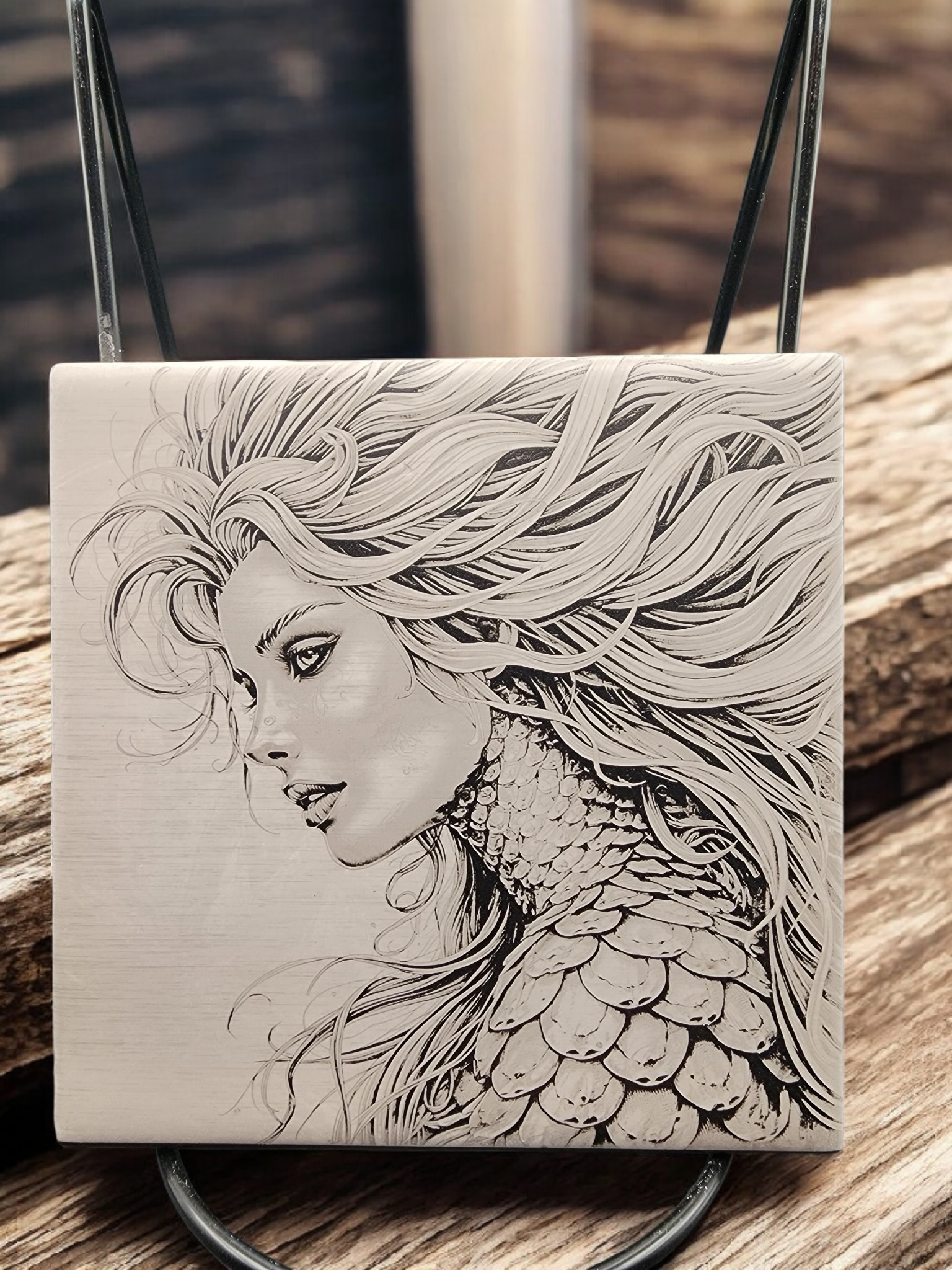 Engraved Mermaid Slate Tile – 4x4
