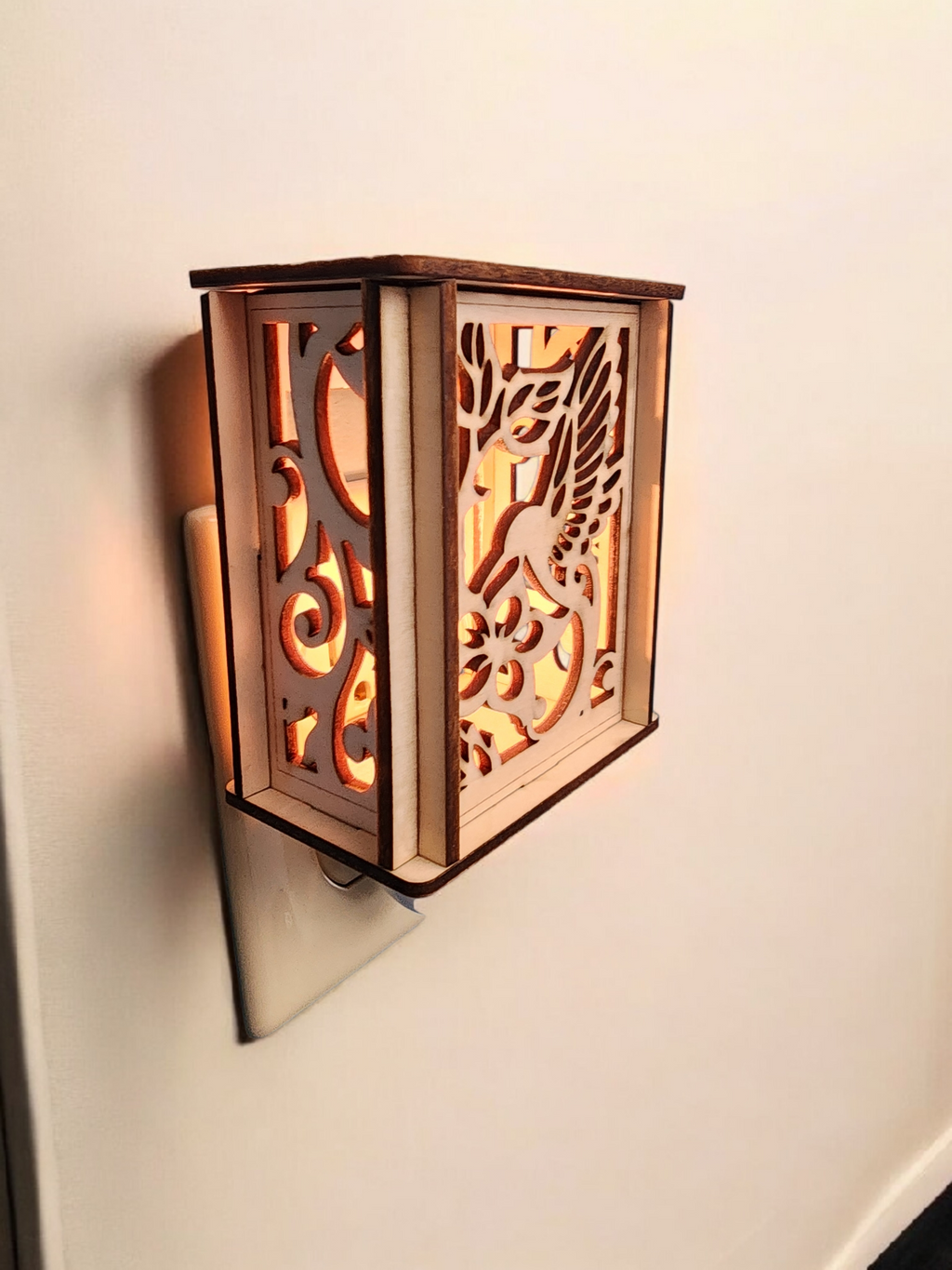 Laser Cut Wooden Framed Plug-in Night Light- Hummingbird