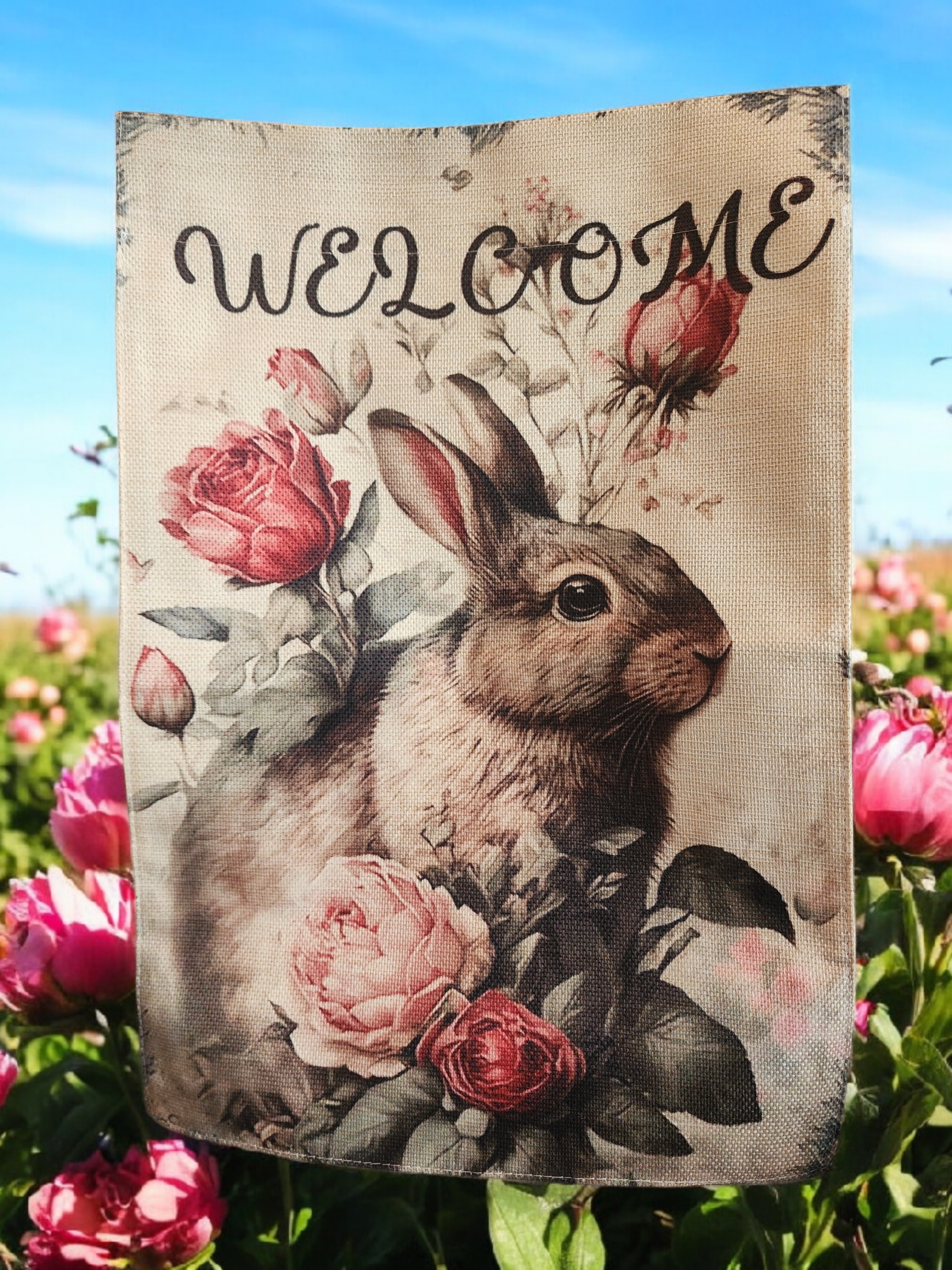 12 x 18 Garden Flag - Bunny and Roses