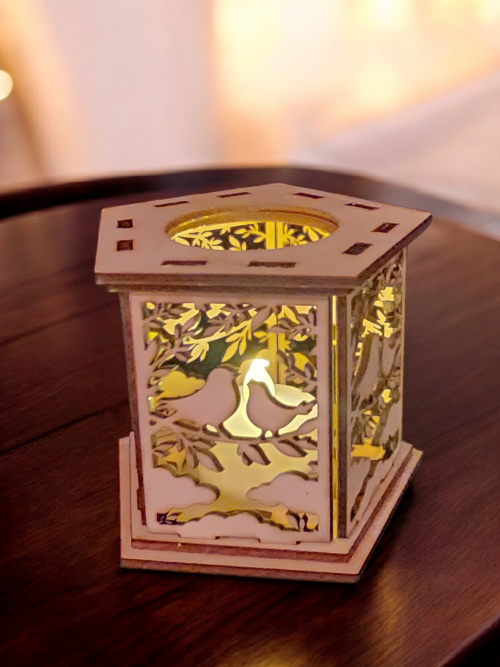 Lighted Love Birds Wooden Lantern – LED Tea Light Tabletop Decor