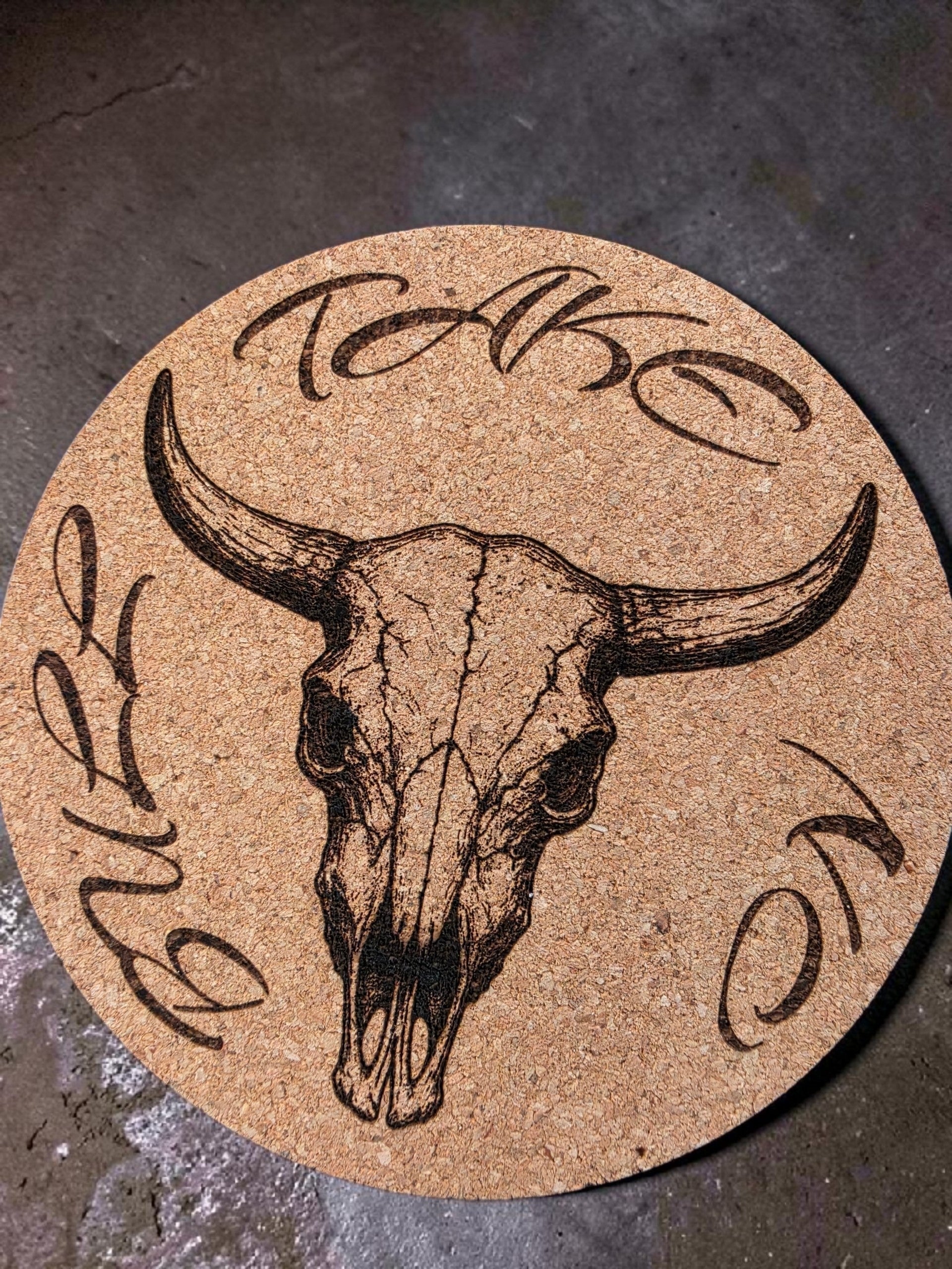 Cork Coaster Set– Western Longhorn Skull Design