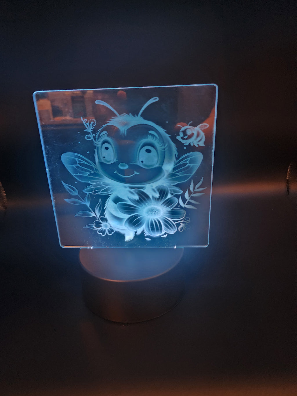 Battery Operated LED Color Changing Acrylic Night Light – Cute Bee Floral Design