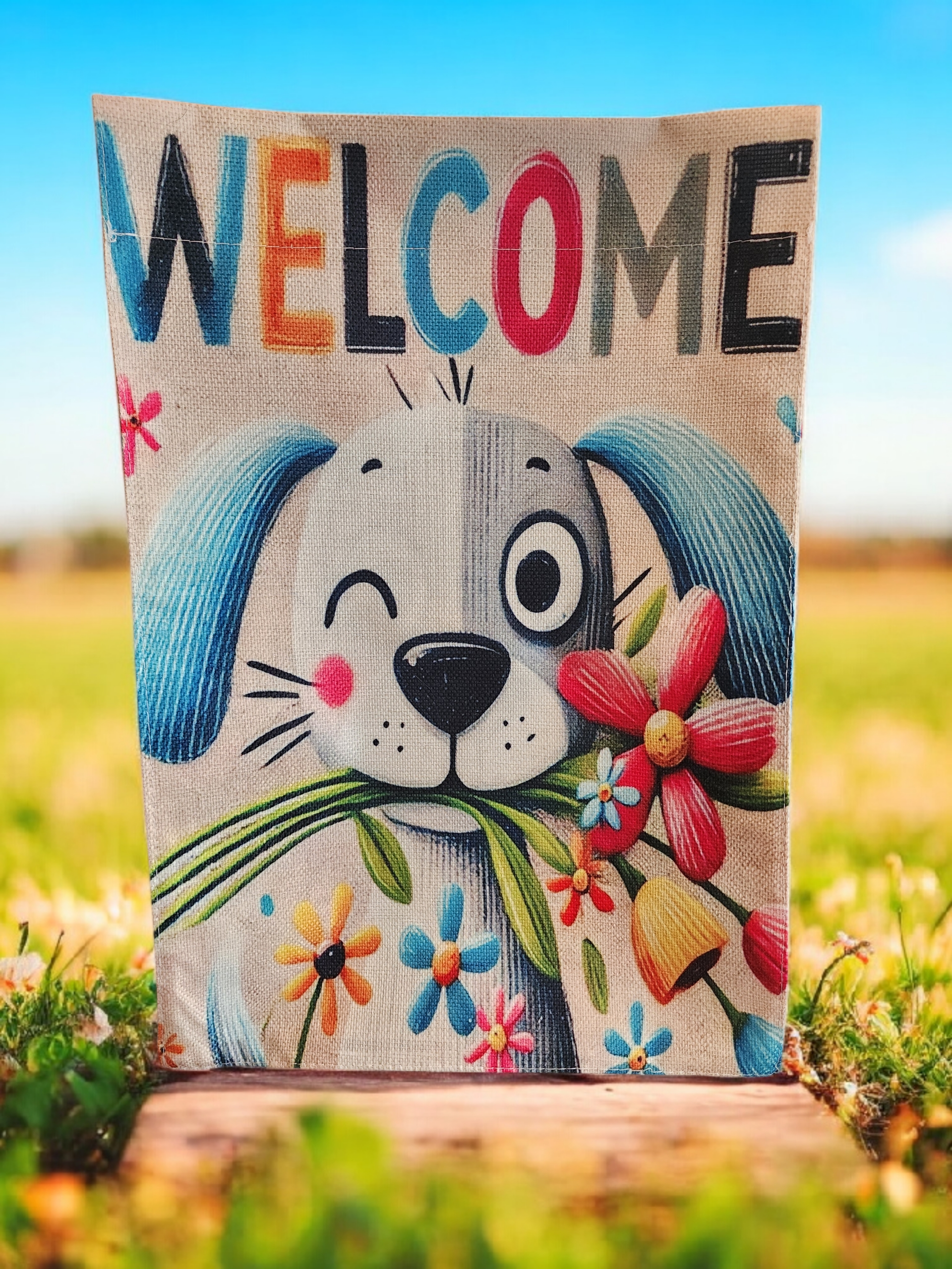 12 x 18 Garden Flag - Welcome Dog with Flowers
