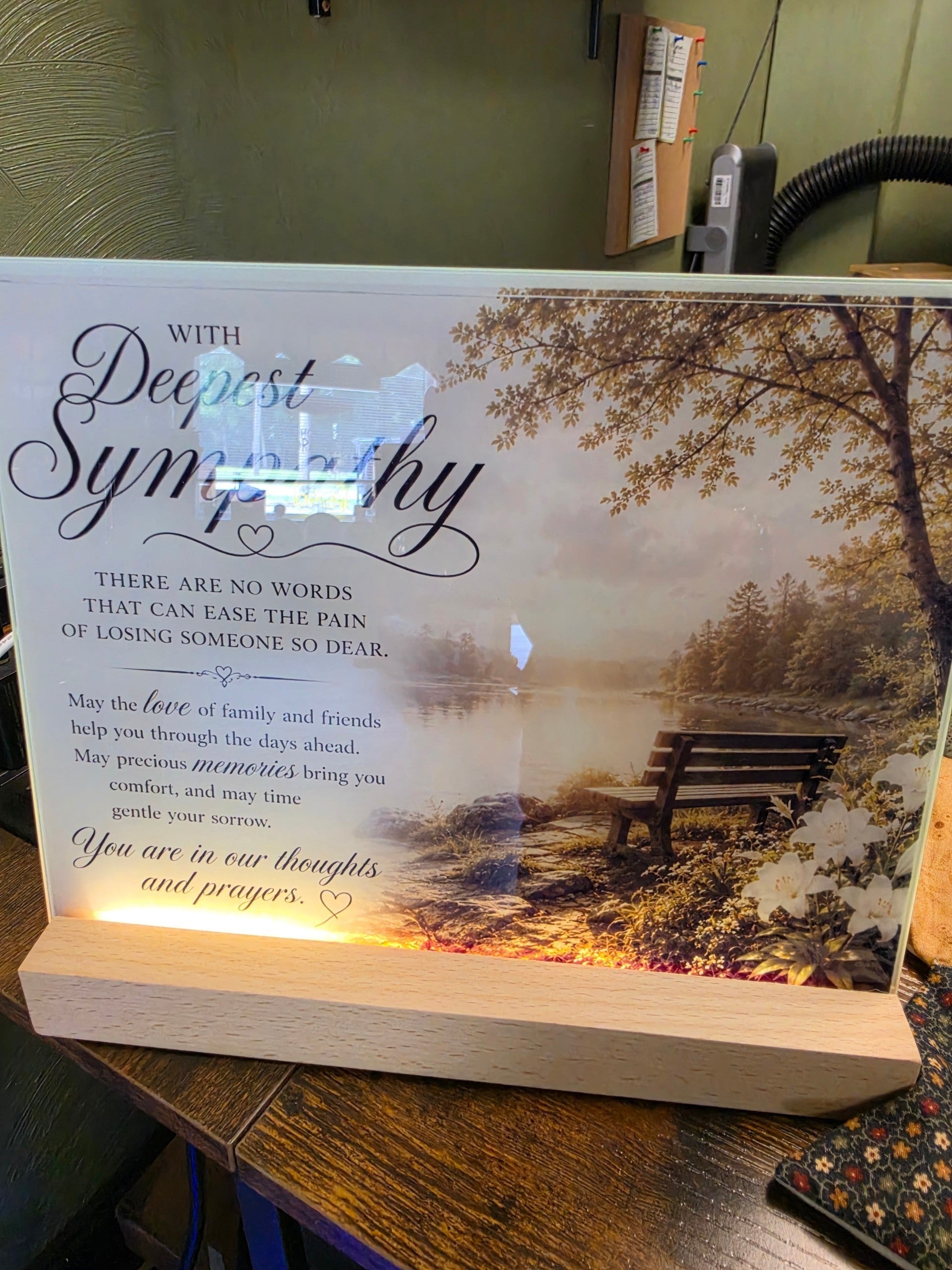LED Lighted Glass Sympathy Plaque – "With Deepest Sympathy"