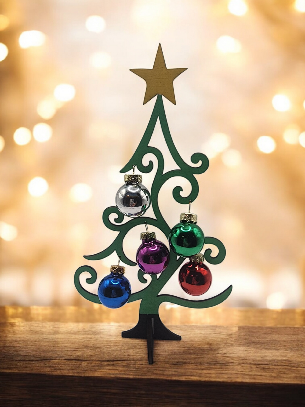 Mini Wooden Tabletop Christmas Tree w/ Bulbs