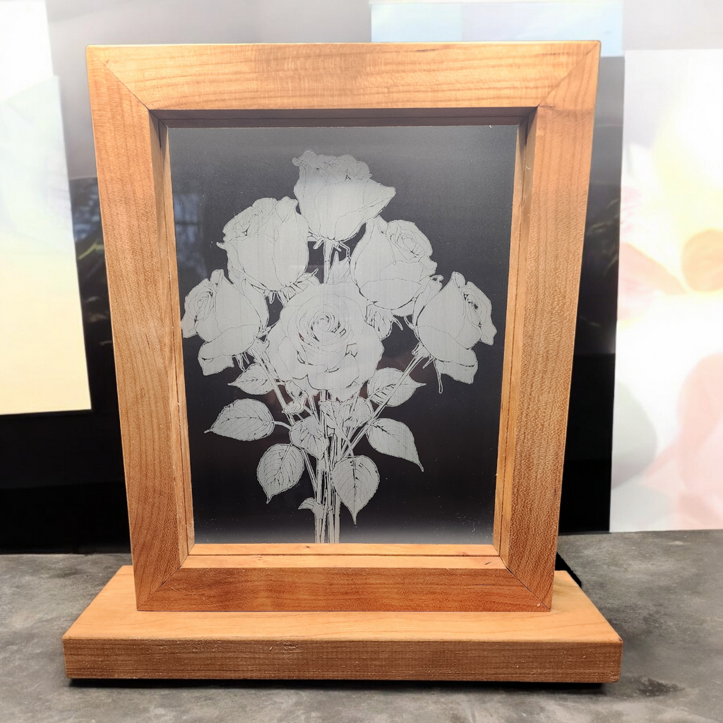 Lighted Etched Rose Glass Cherry Frame – 8x10