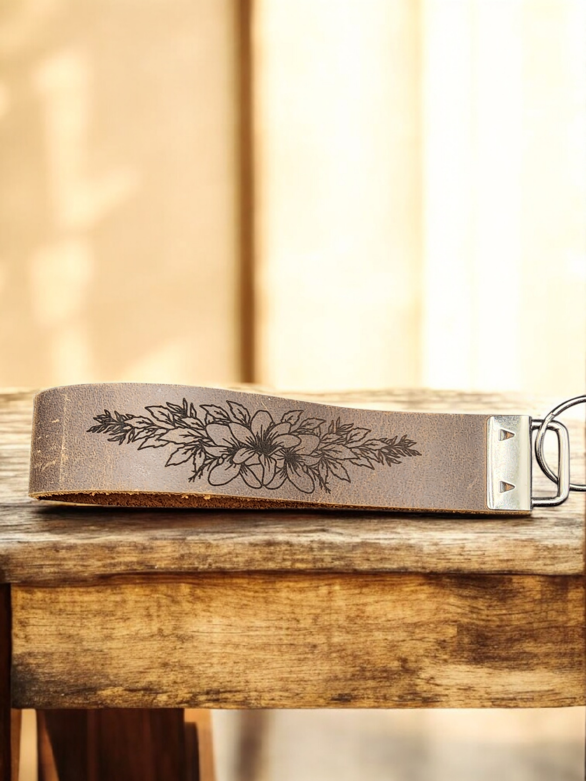 Genuine Leather Wristlet - Floral Design