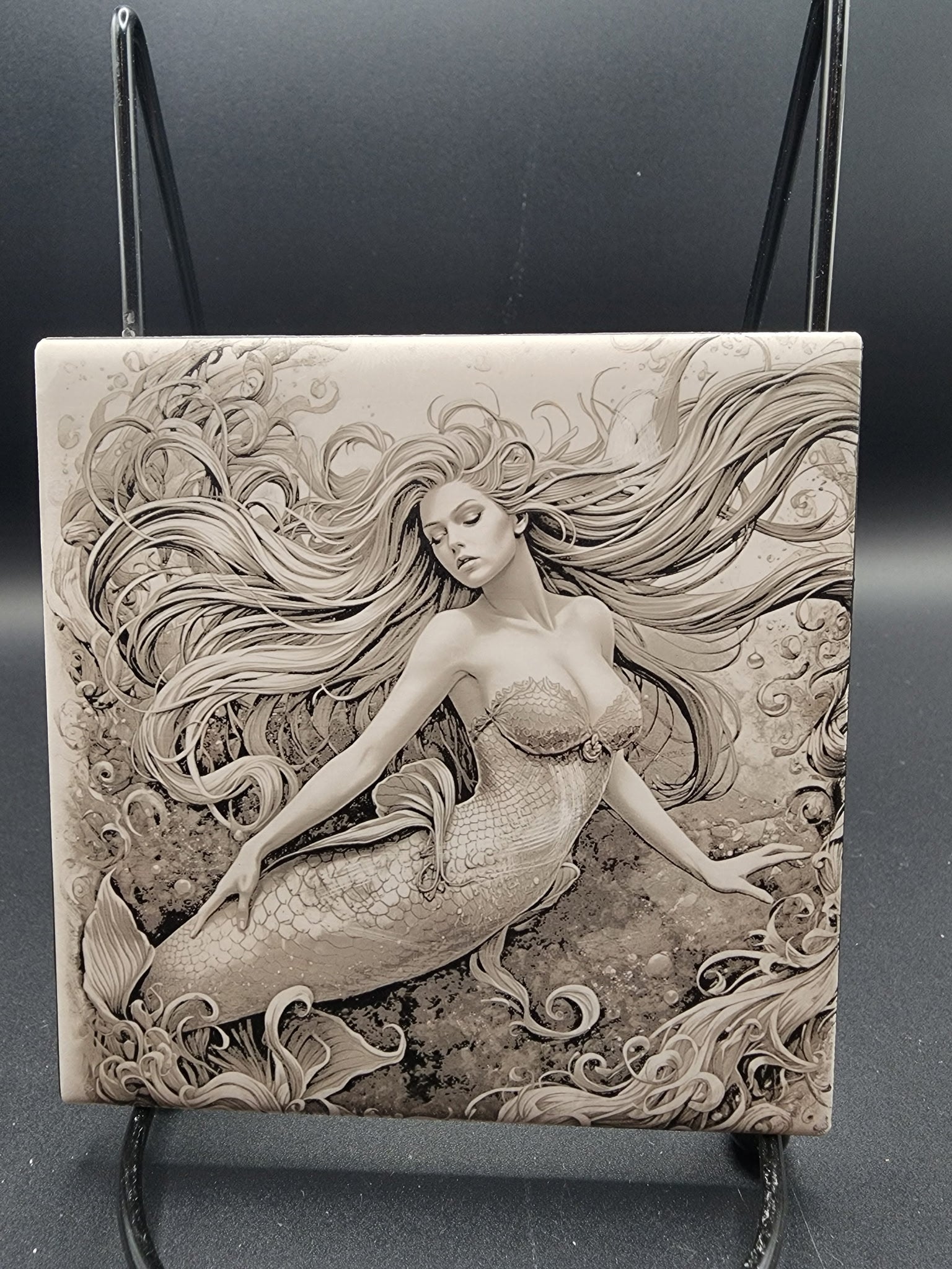 Engraved Mermaid Slate Tile – 4x4