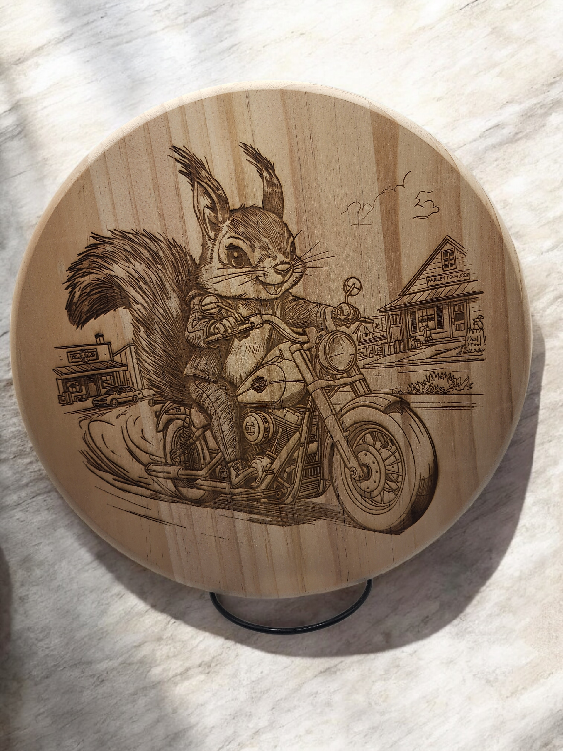 Wood Plaque - Motorcycle Squirrel