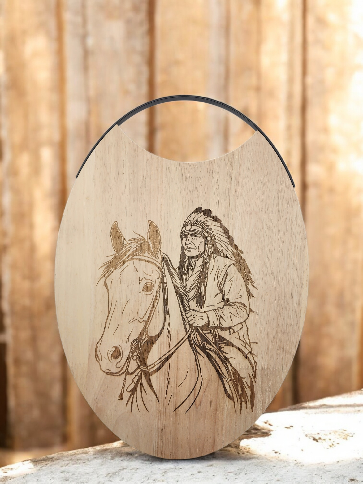 Wooden Decor- Indian with Horse