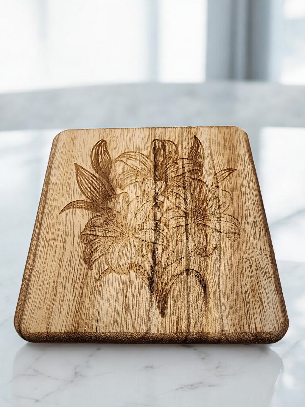Wooden Engraved Plant Stand - Lilies