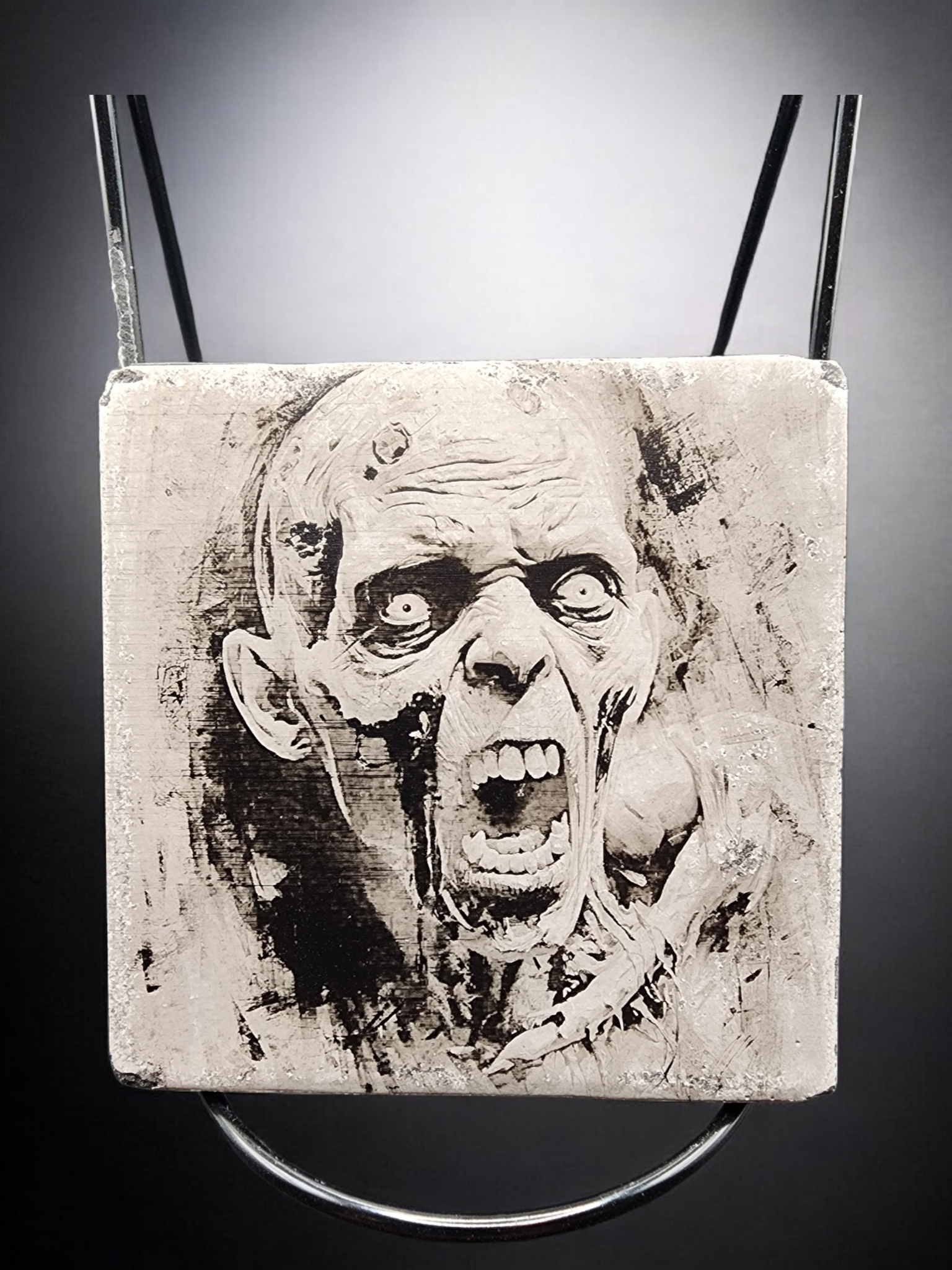 Terrifying Zombie Portrait Slate - 4x4