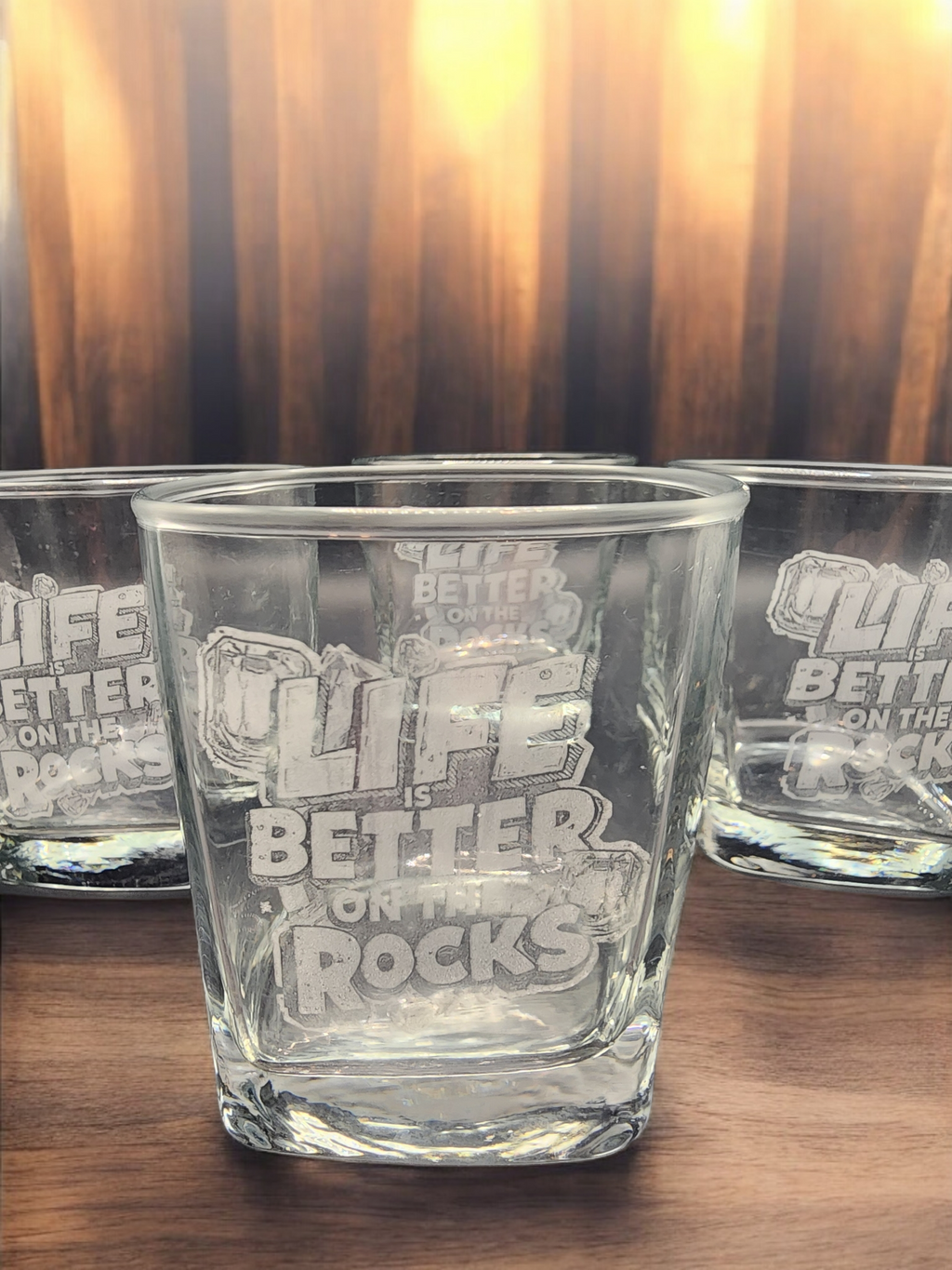 Laser Etched Whiskey Glasses. Set of 4 - Life is Better
