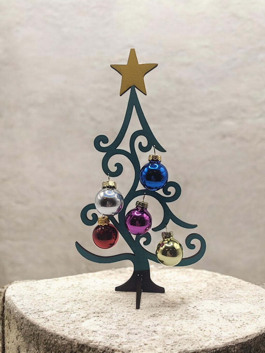 Mini Wooden Tabletop Christmas Tree w/ Bulbs