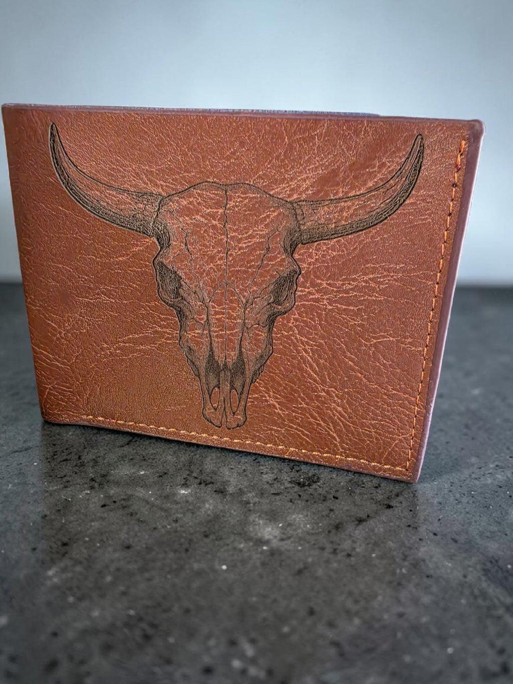 Laser Engraved Bull Skull Leather Bifold