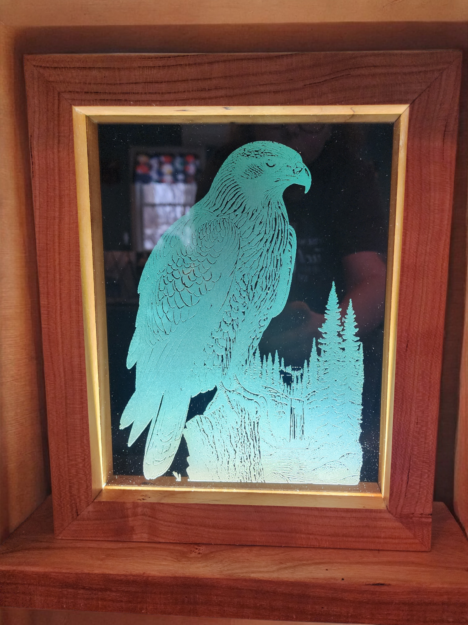 Etched Hawk Glass Cherry Frame – 8x10