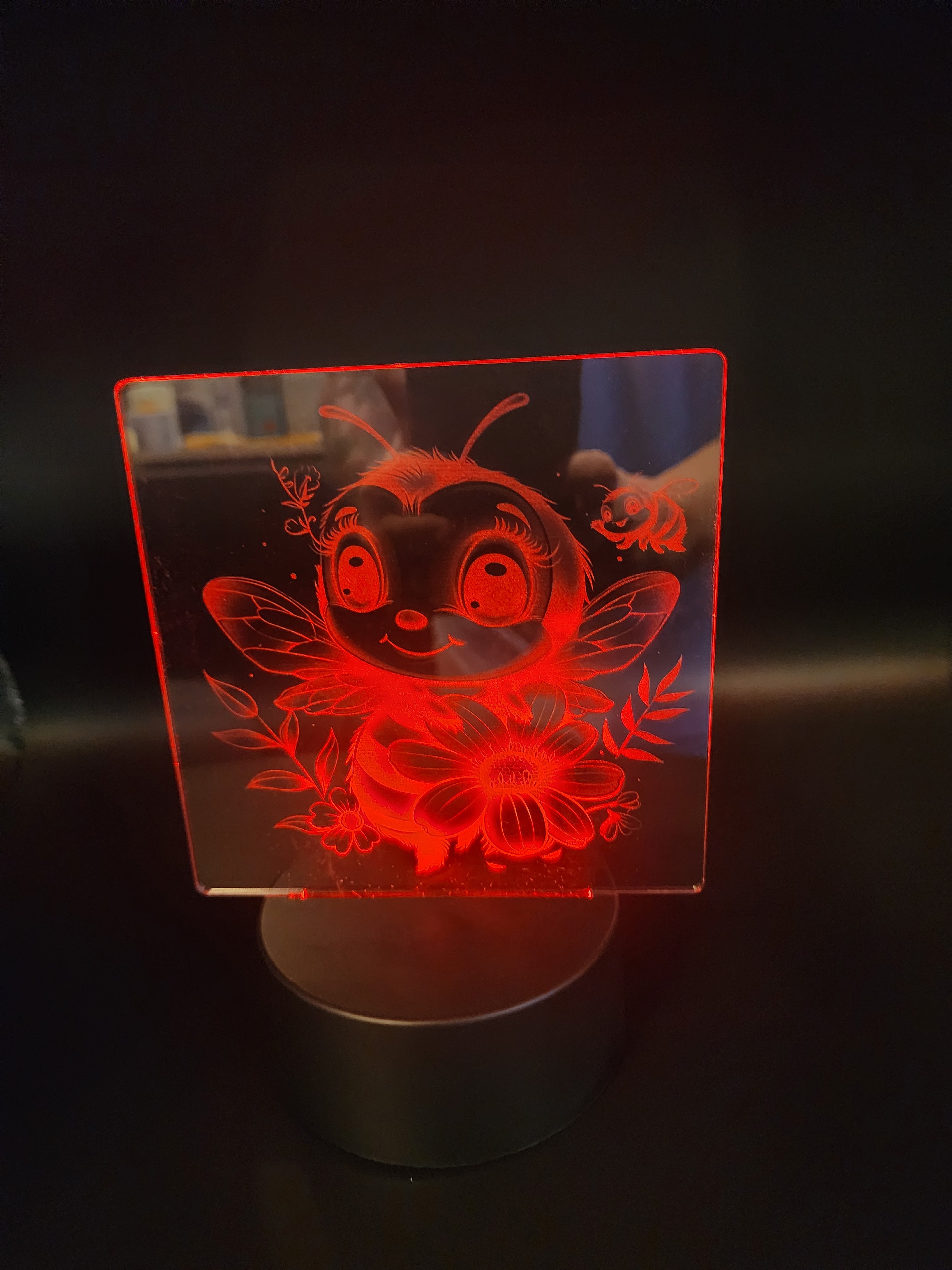 Battery Operated LED Color Changing Acrylic Night Light – Cute Bee Floral Design