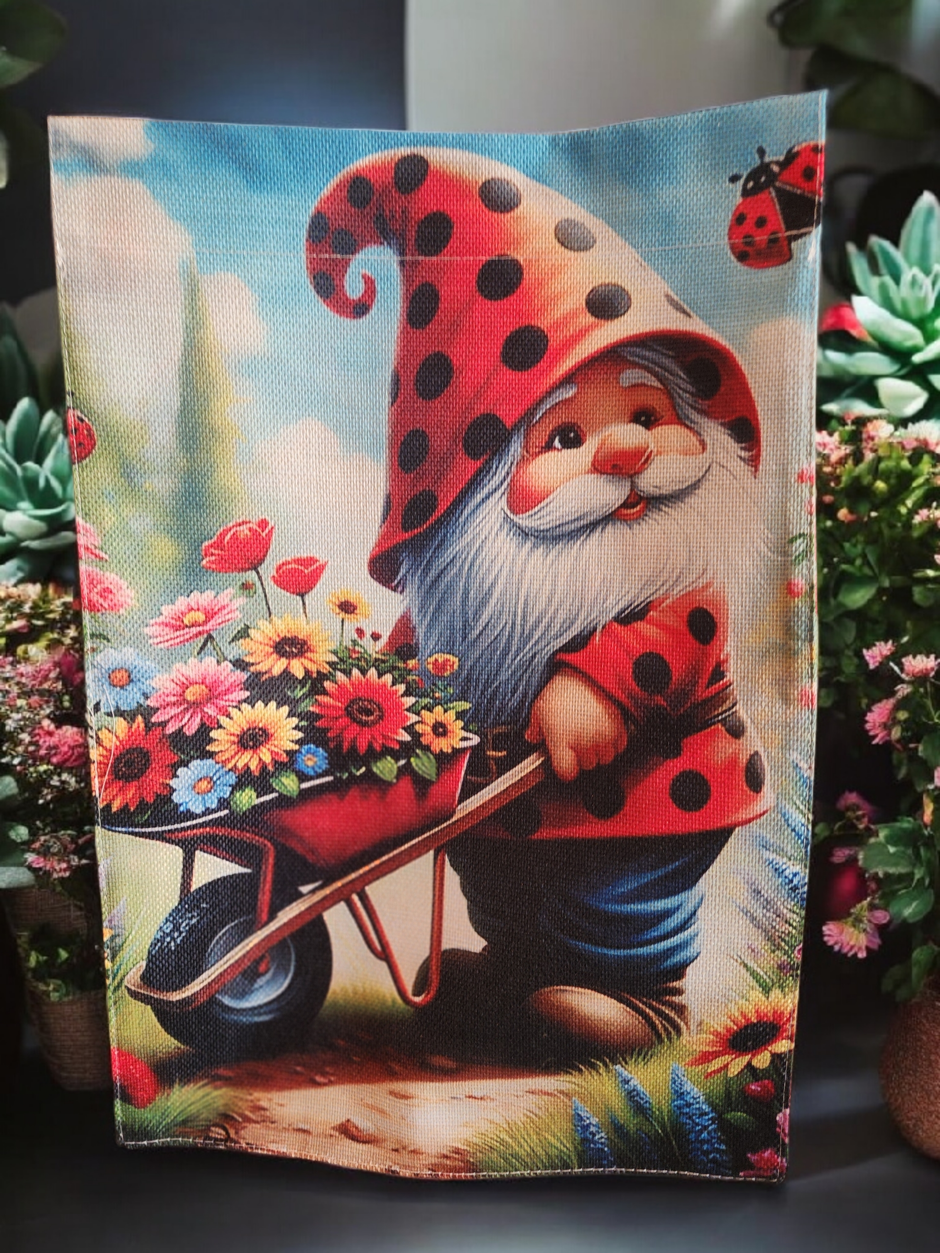 12 x 18 Garden Flag - Wheelbarrow Gnome