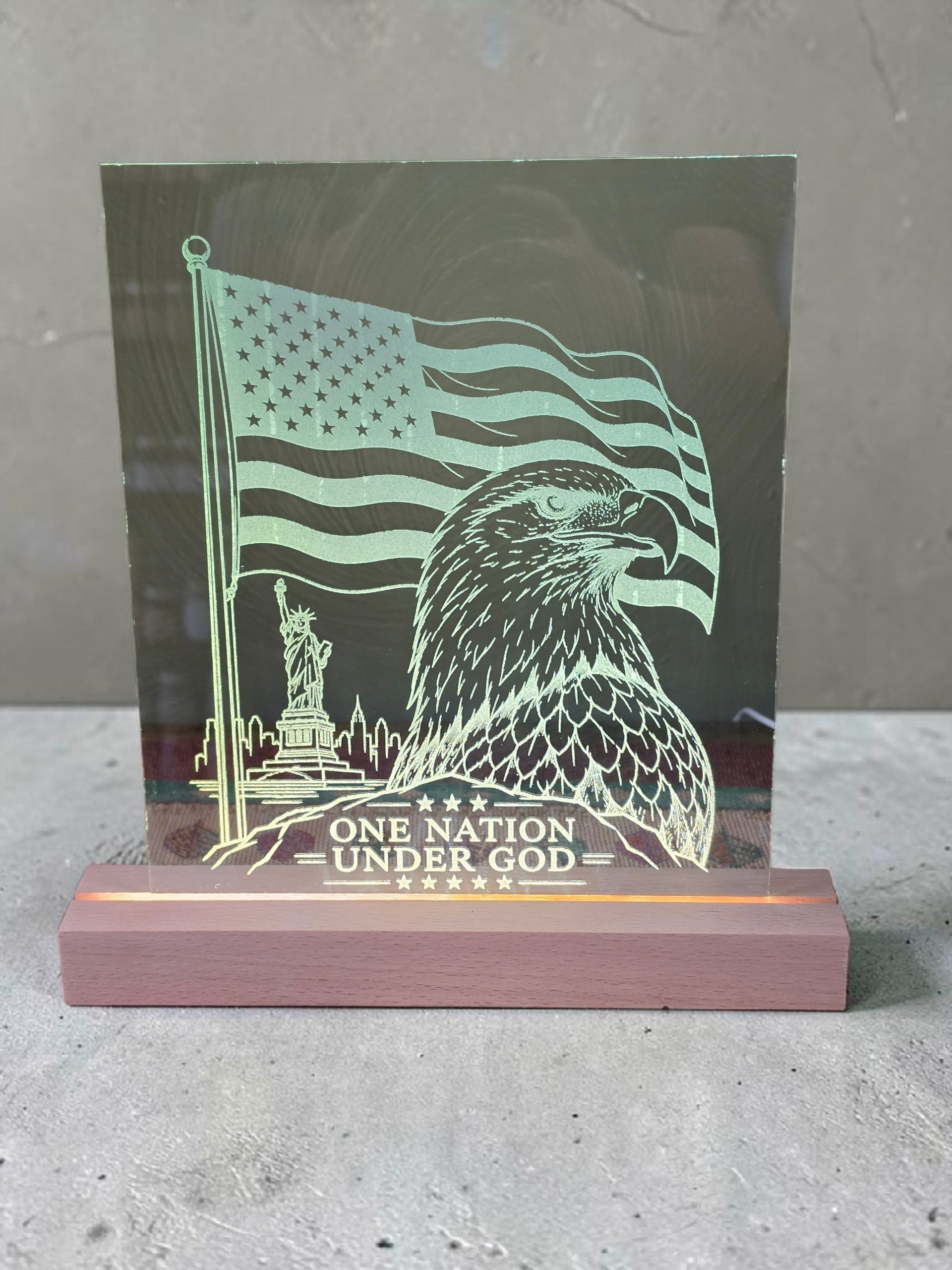 One Nation Under God Illuminated Glass Plaque