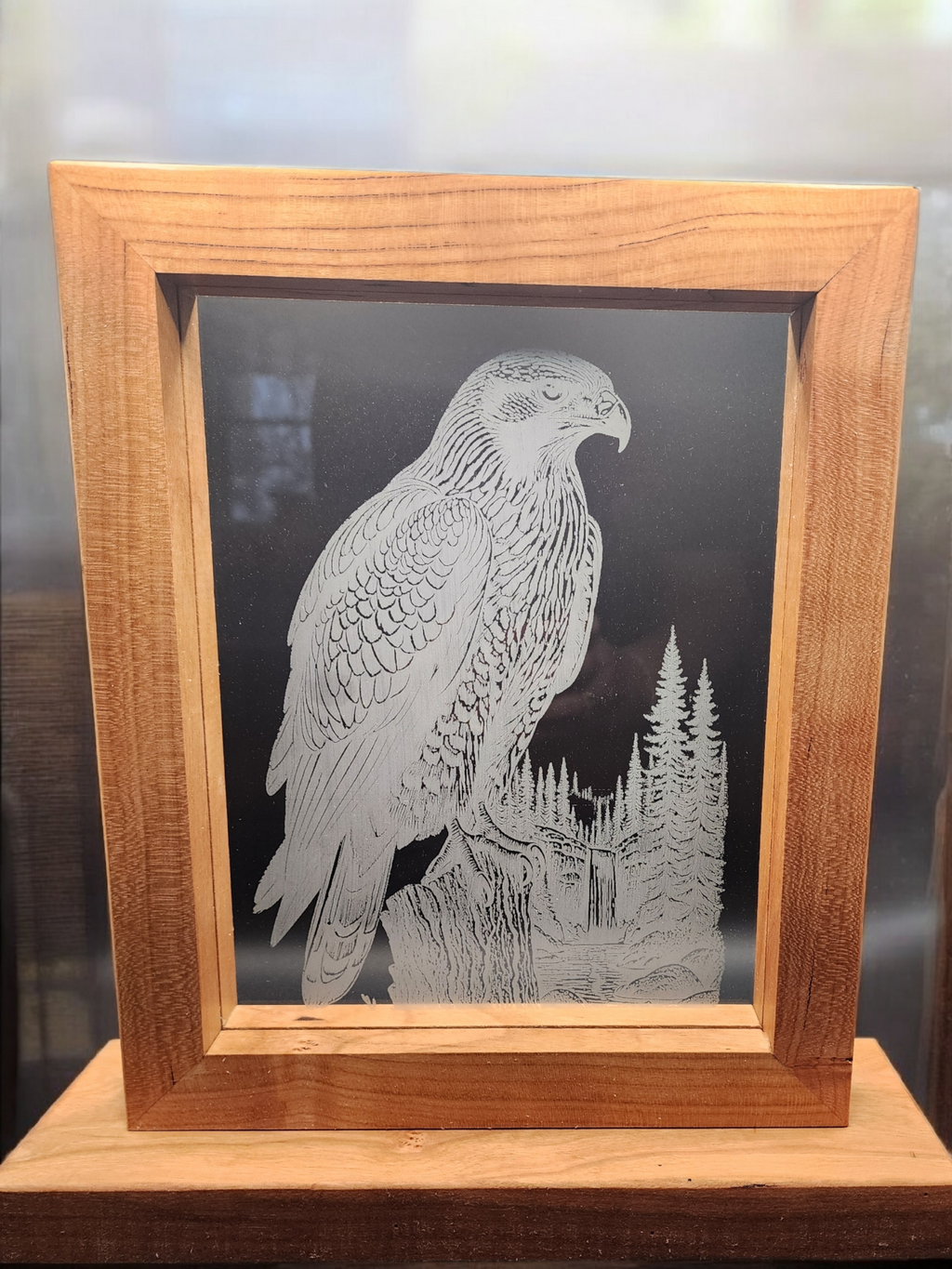 Etched Hawk Glass Cherry Frame – 8x10
