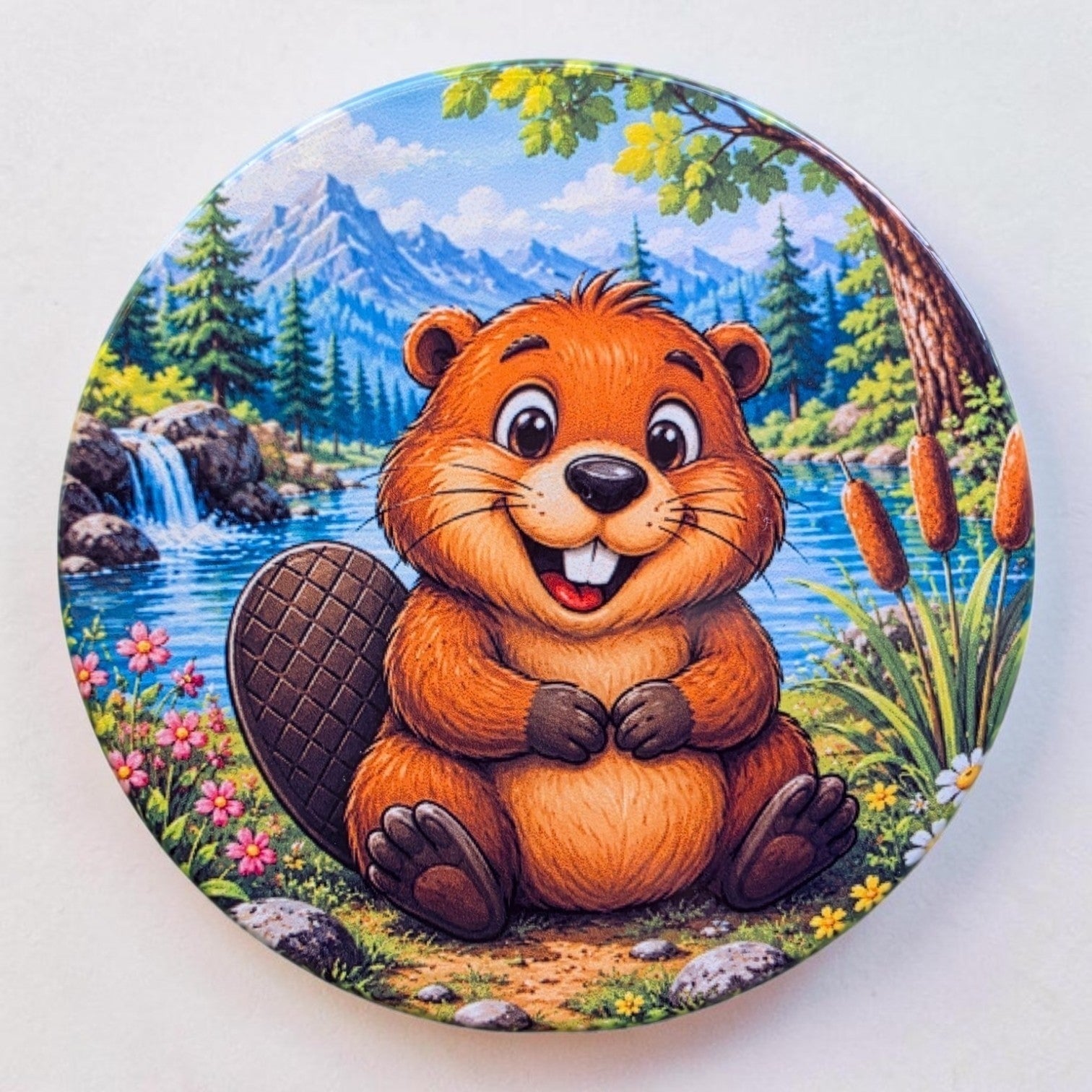 Cute Beaver Scenic Round Coaster