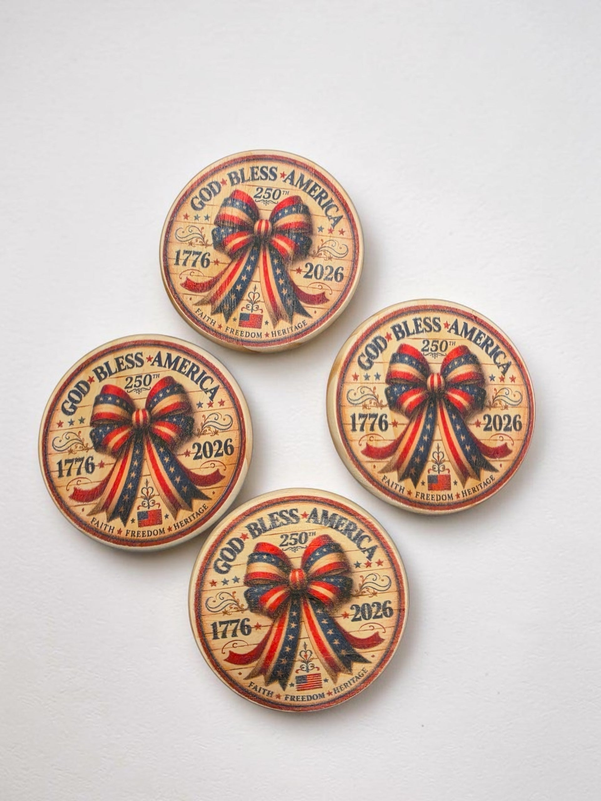 God Bless America 250th Anniversary Wooden Coaster Set