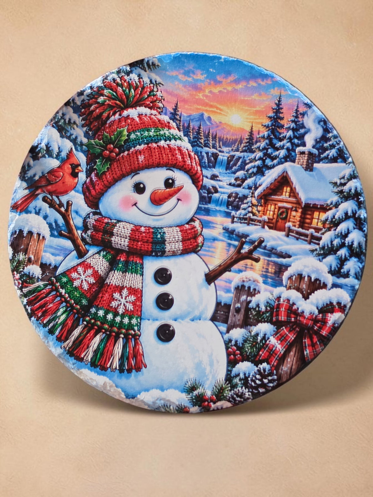 ⛄ Christmas Snowman & Cardinal UV-Printed Slate