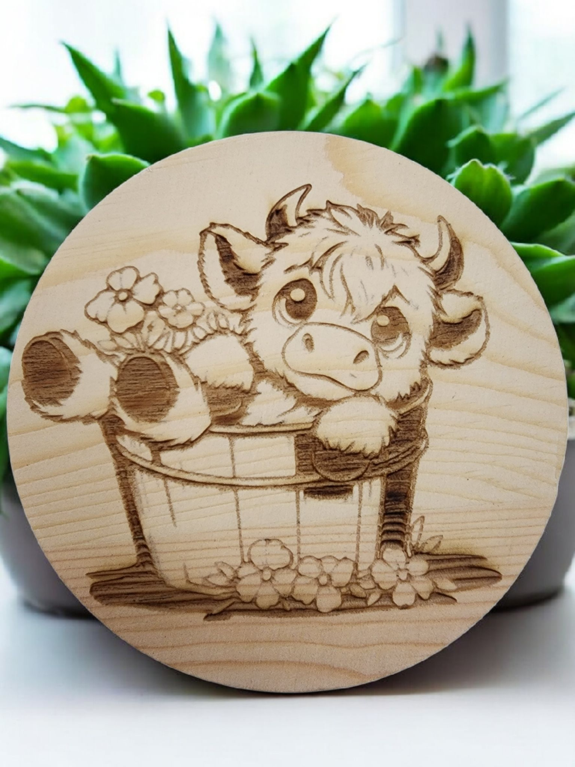 Wooden Coaster- Highland Cow (Set of 4)