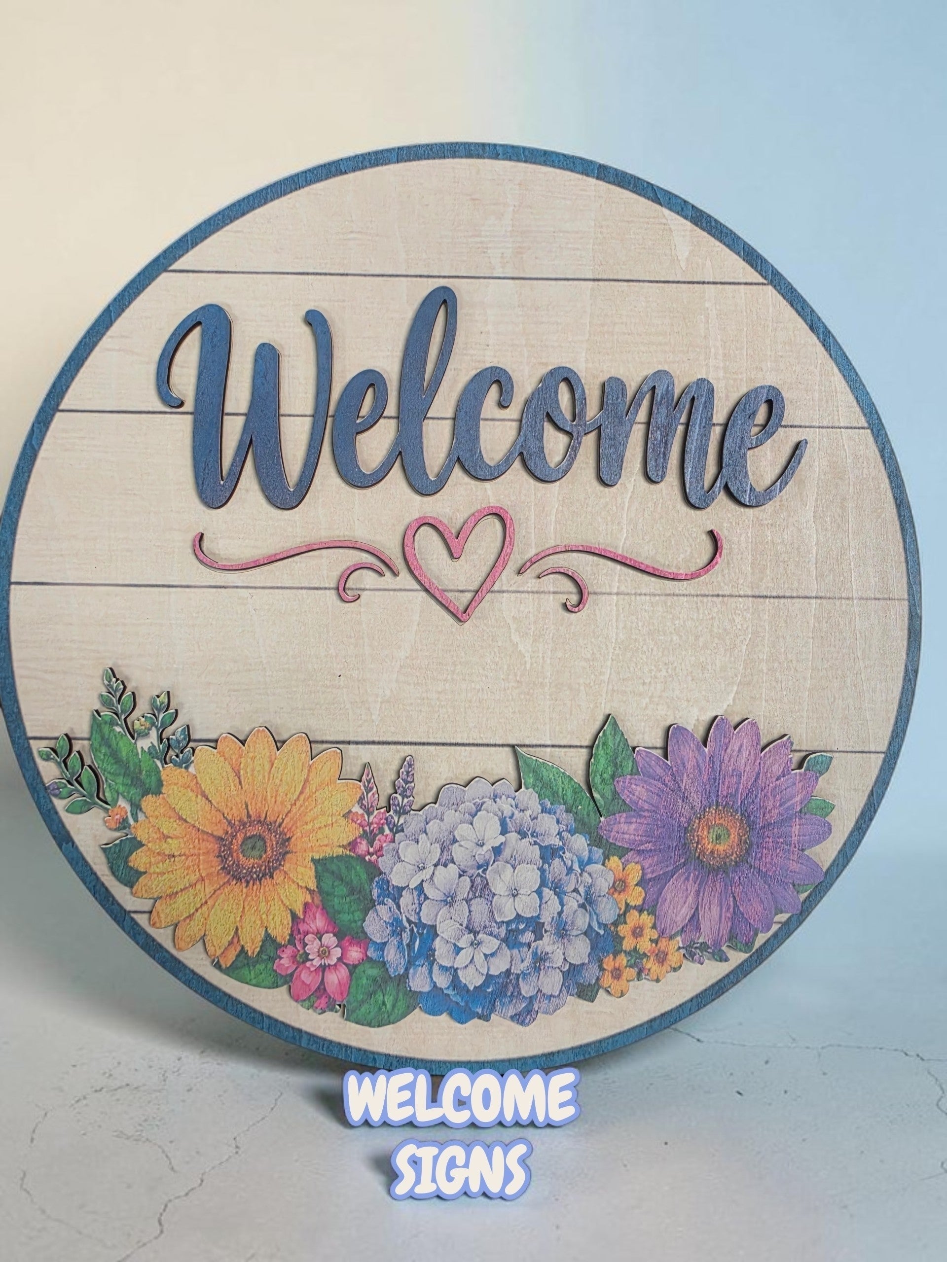 Round Floral Welcome Door Sign