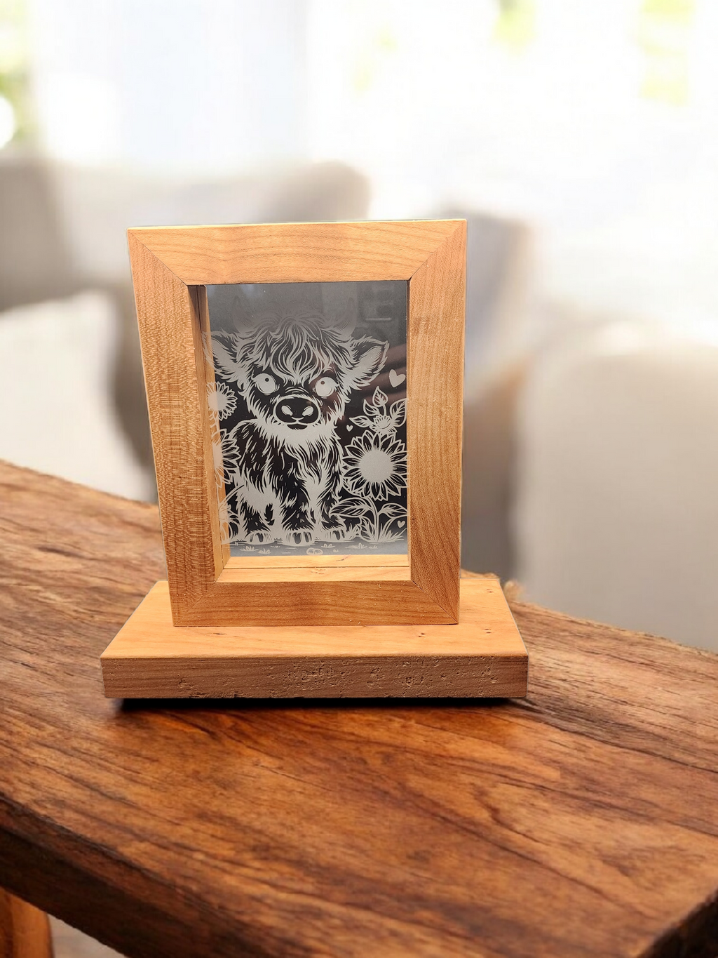 Etched Highland Cow Glass Cherry Frame – 5x7