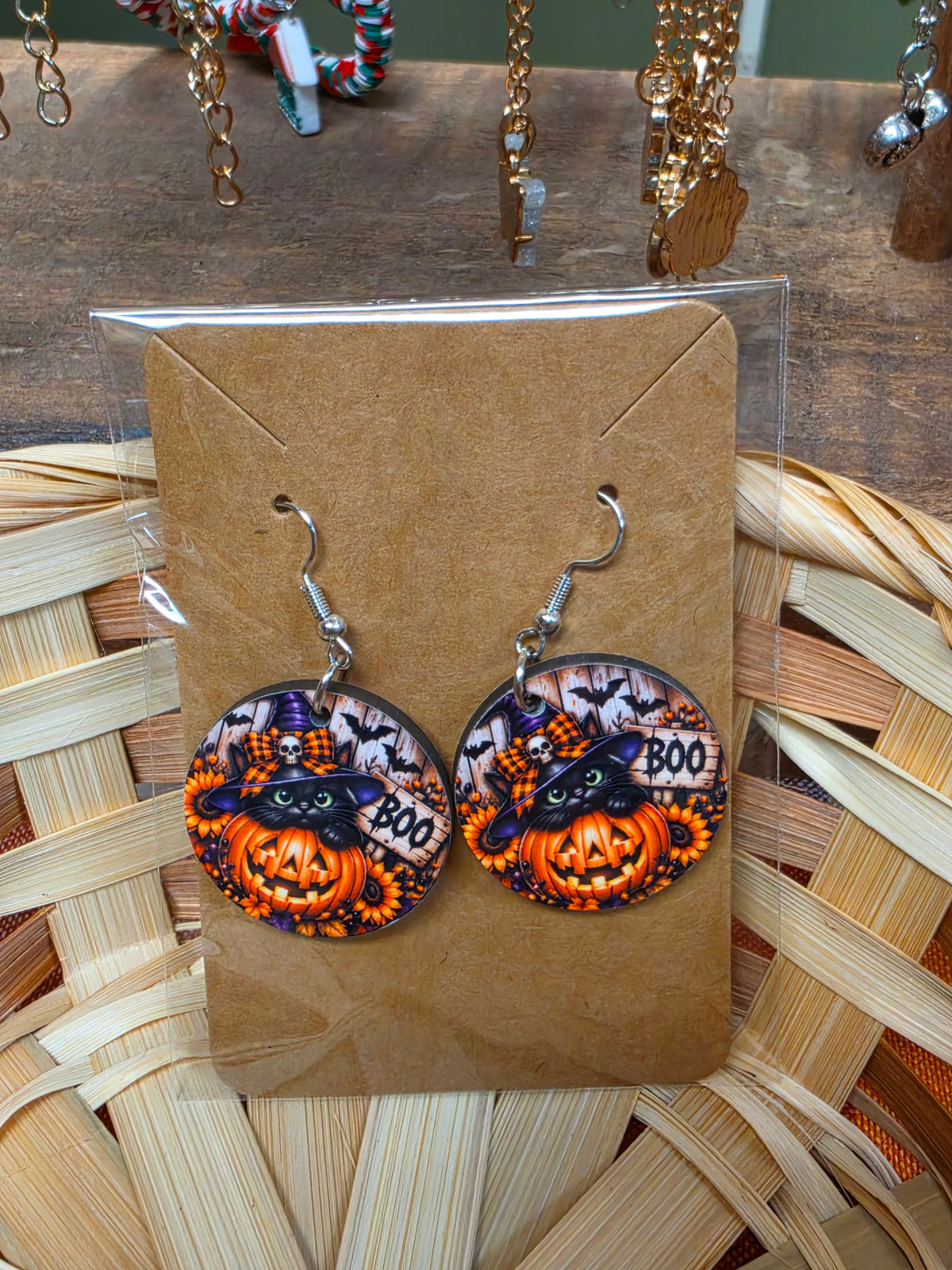Black Cat & Pumpkin Halloween Earrings