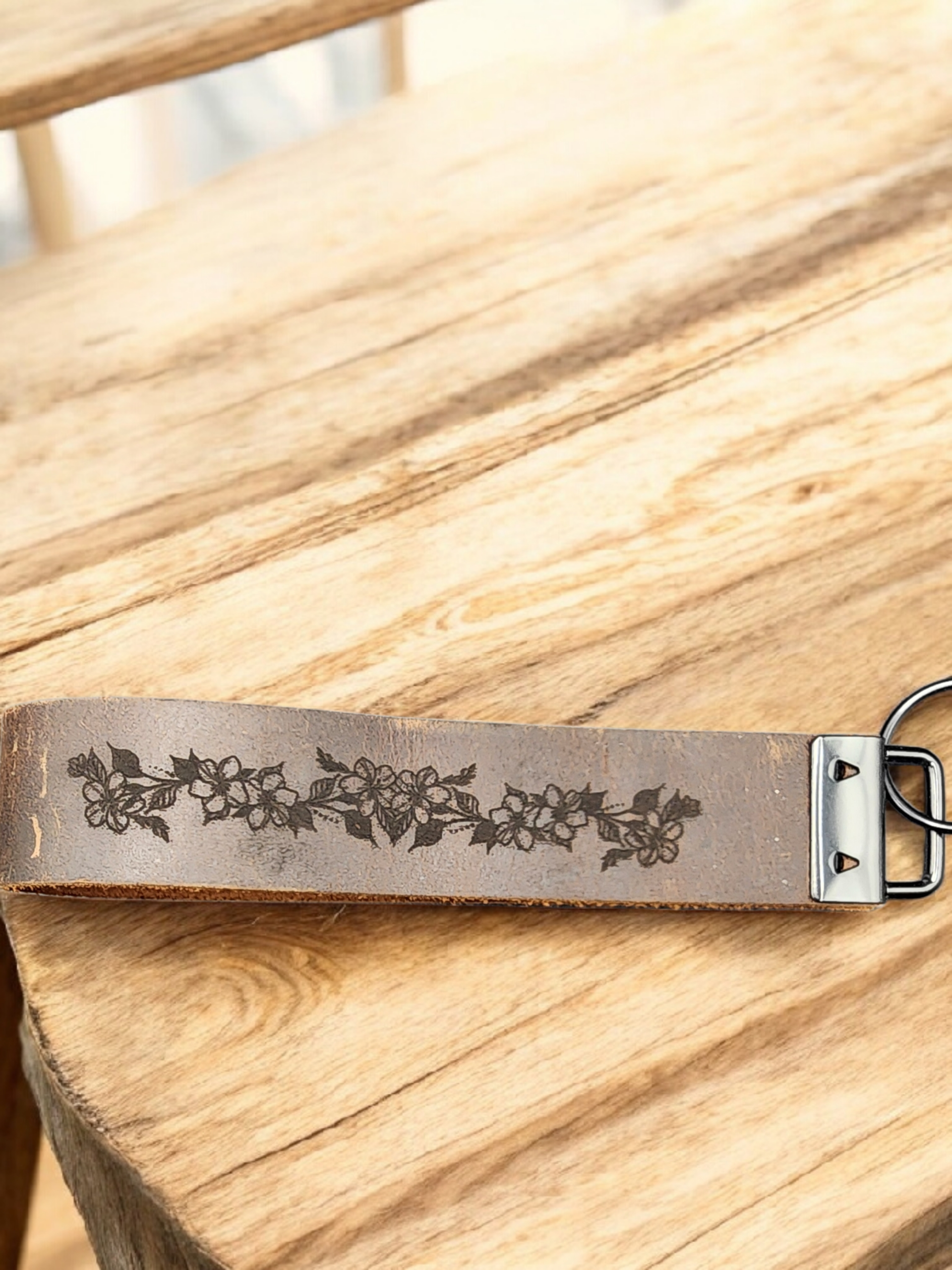 Genuine Leather Wristlet - Floral Design