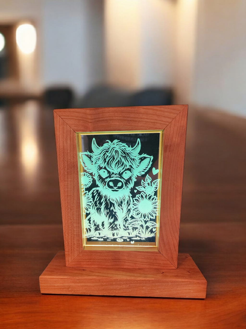 Etched Highland Cow Glass Cherry Frame – 5x7