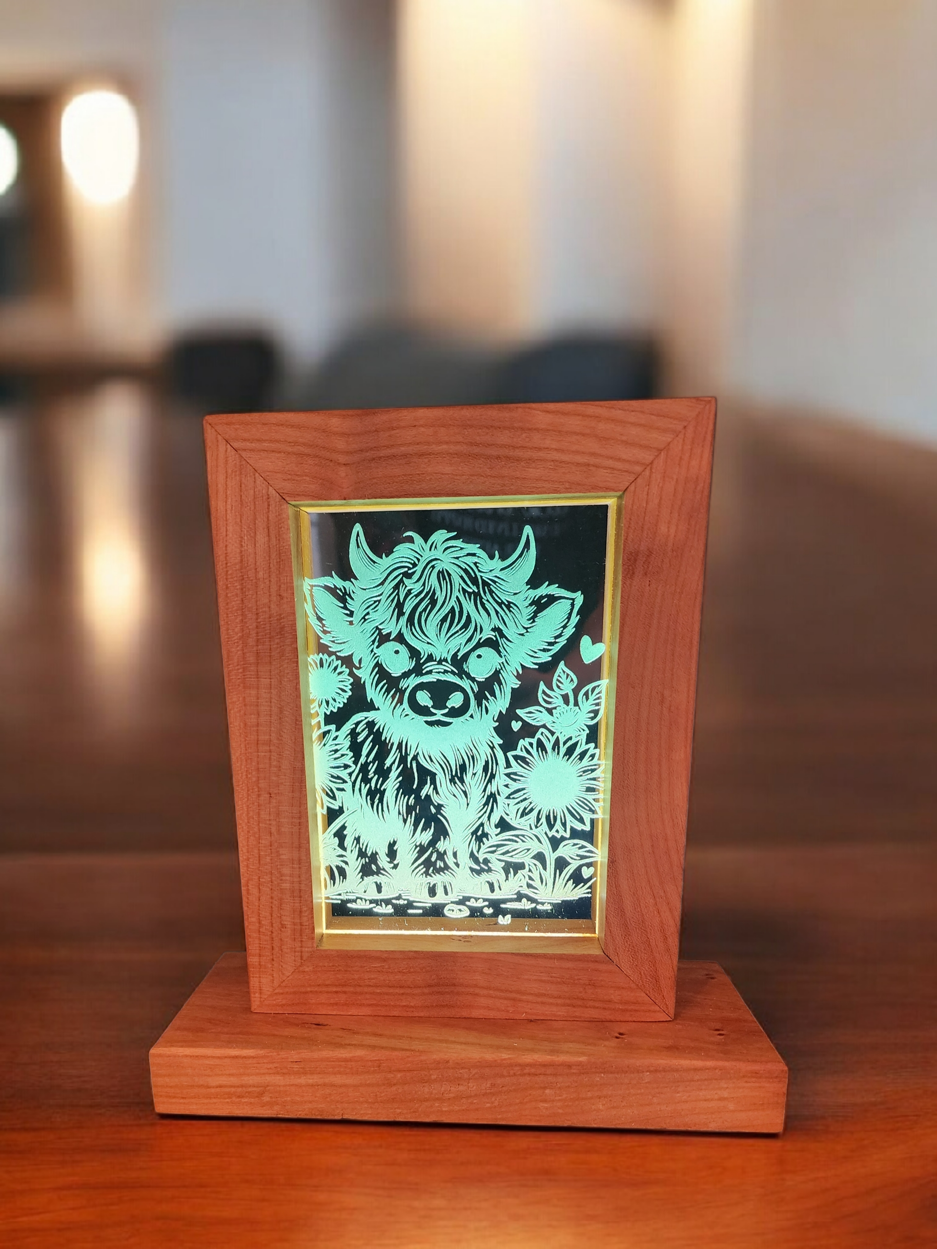 Etched Highland Cow Glass Cherry Frame – 5x7